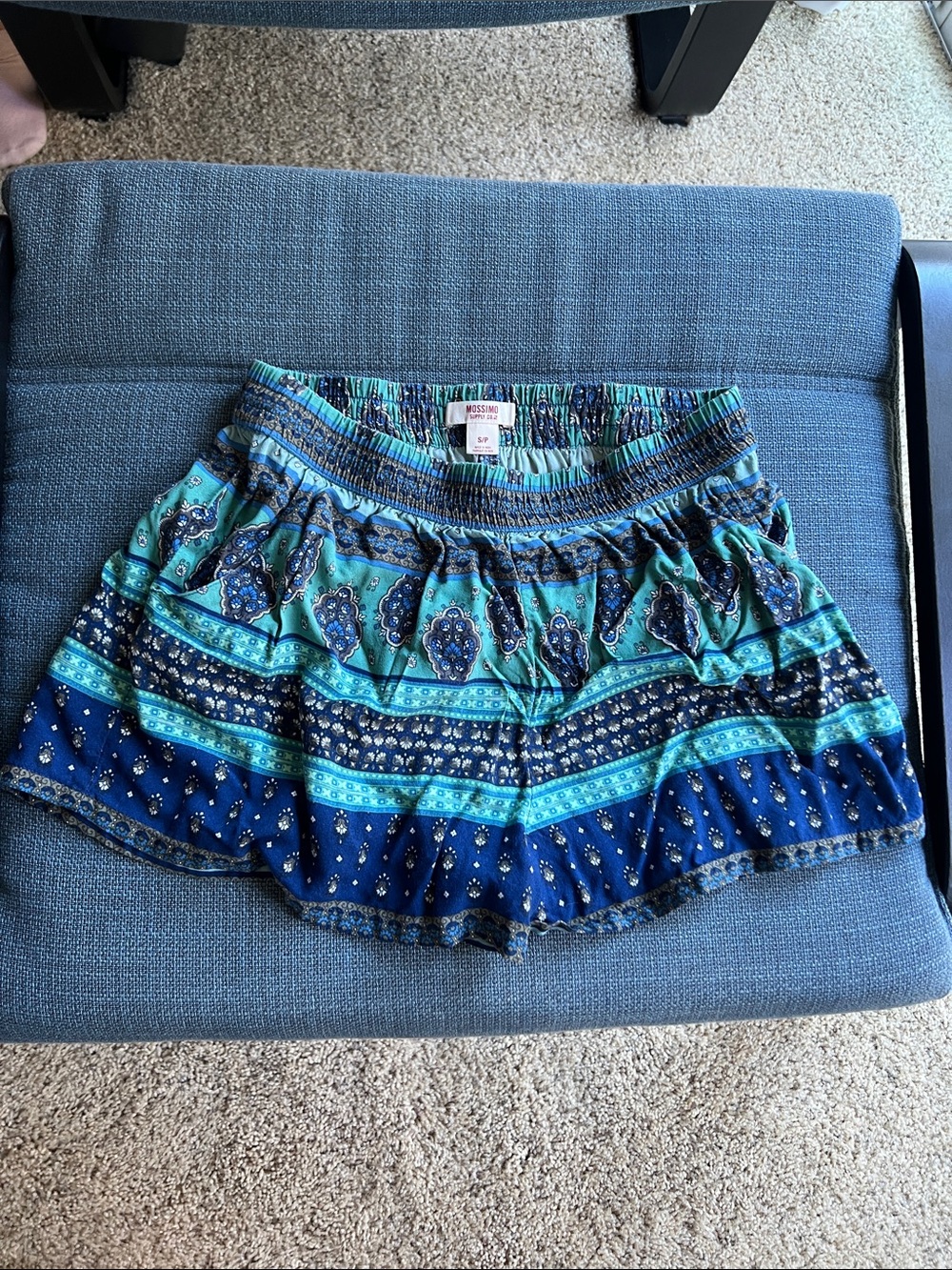 Mossimo Boho Pull-On Blue & Teal Printed Shorts